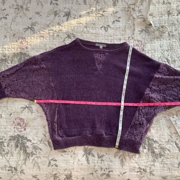 Taylor & Sage Chenille Sweater with Lace Plum Purple NWT Medium Lightweight - Picture 3 of 8